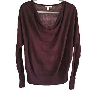 LOFT Draped Neck Burgundy Wide Stripe Sweater